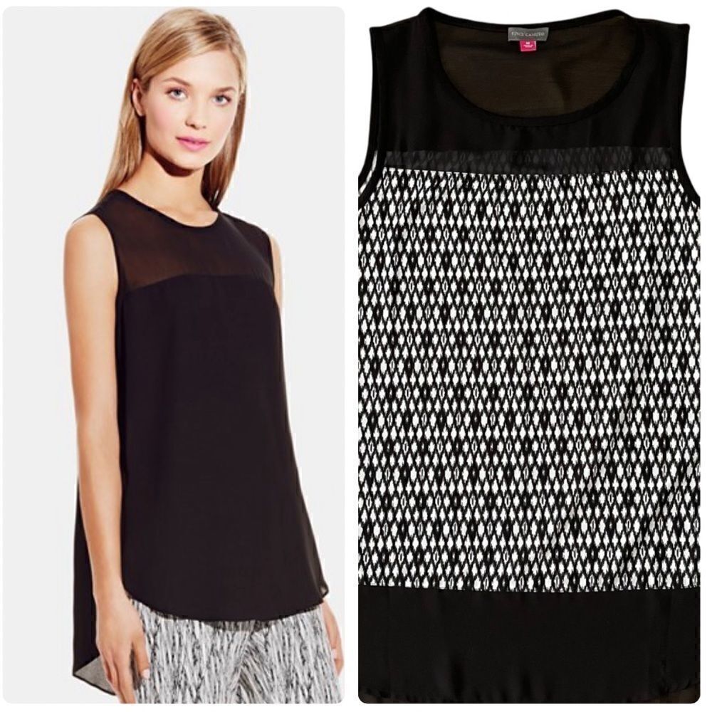 Vince Camuto Sheer Yoke B&W Sleeveless Top MEDIUM